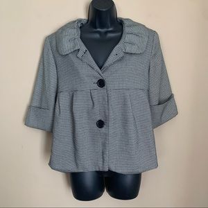 Houndstooth Button Padded Shoulder Blazer Jacket